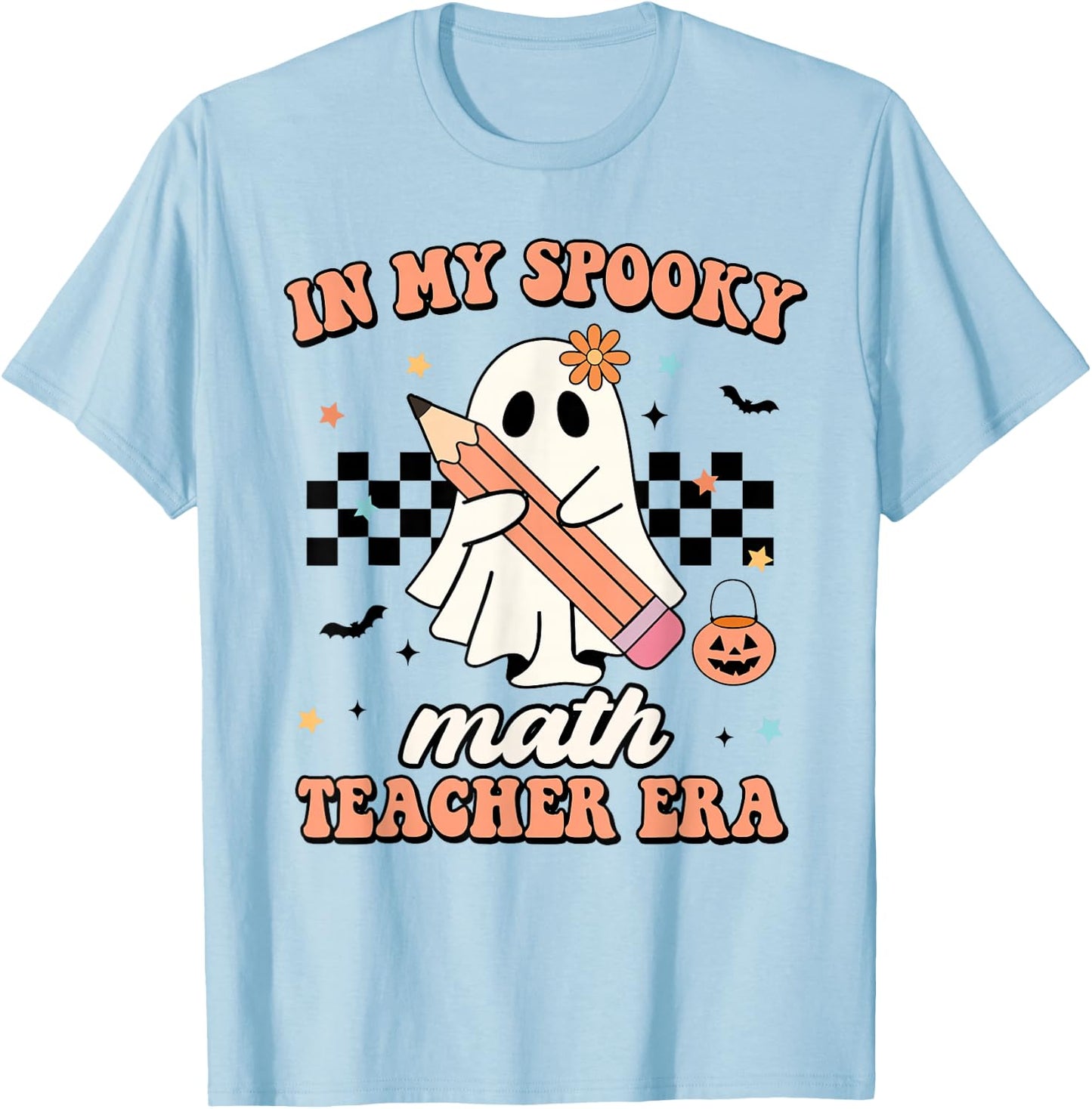 in My Spooky Math Teacher Era Groovy Retro Halloween Costume Women T-Shirt - T-Shirt | Light Blue