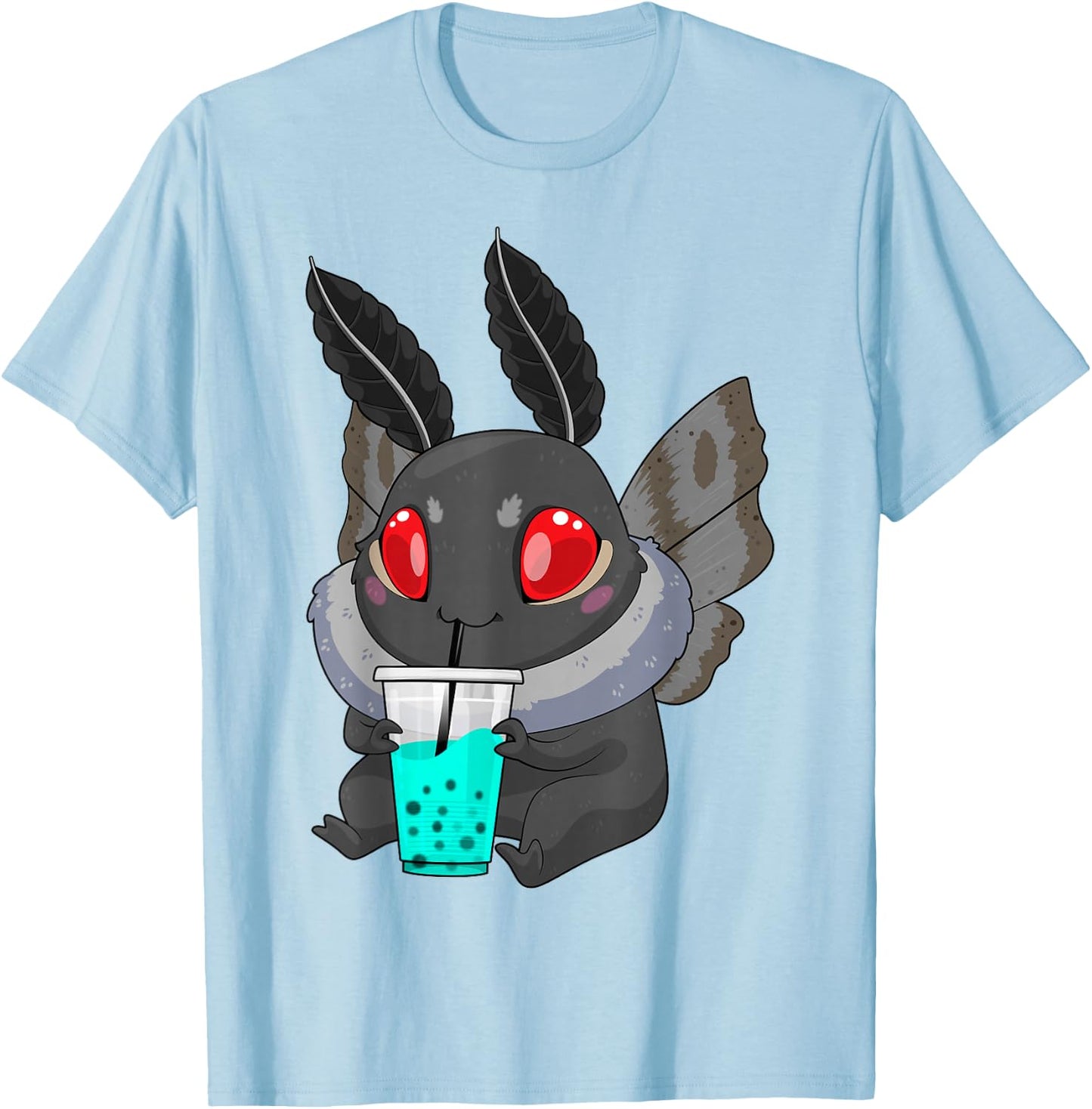 Mothman Bubble Tea Cryptid Kawaii Boba Creature Folklore T-Shirt - T-Shirt | Light Blue