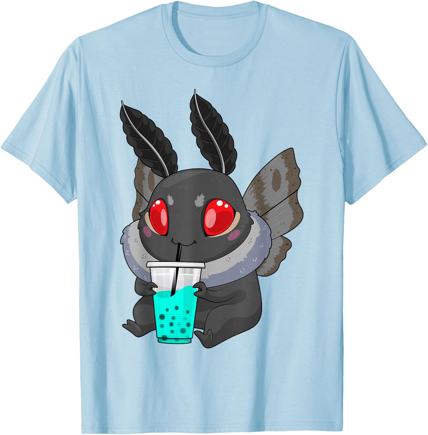 Mothman Bubble Tea Cryptid Kawaii Boba Creature Folklore T-Shirt - T-Shirt | Light Blue