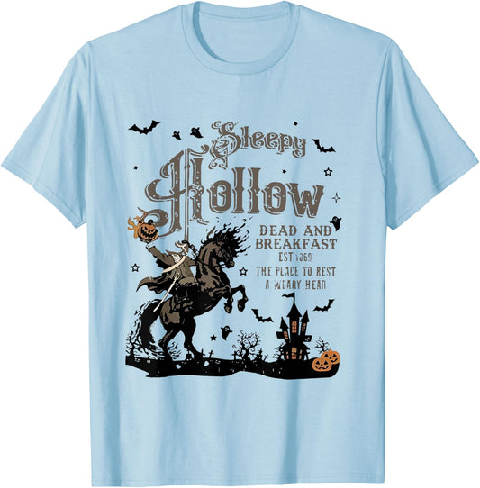 Sleepy Hollow Skeleton Riders, Headless Horseman Halloween T-Shirt - T-Shirt | Light Blue
