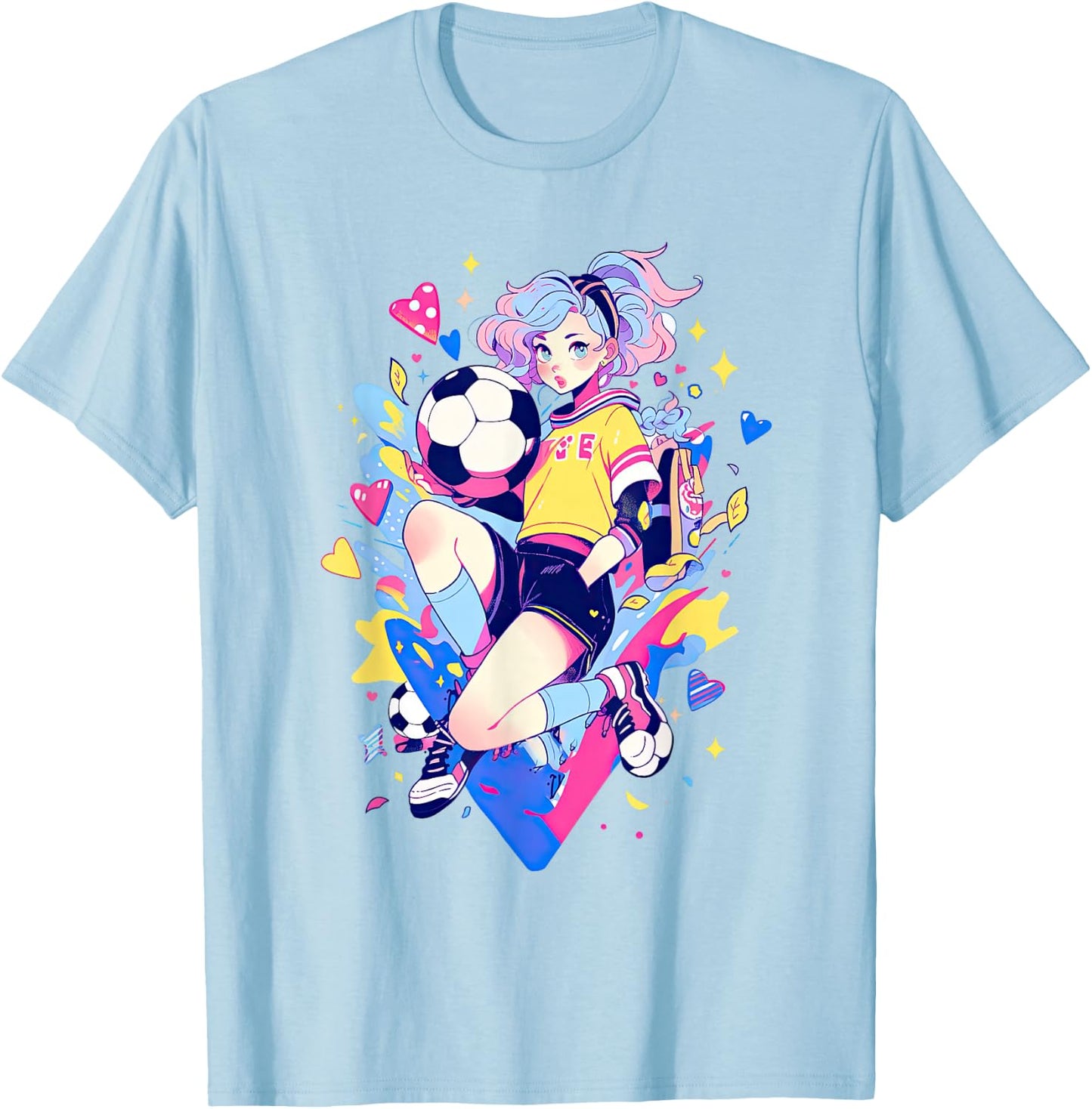 Soccer Girl in funny Pastel japan Anime Aesthetic japanese T-Shirt - T-Shirt | Light Blue