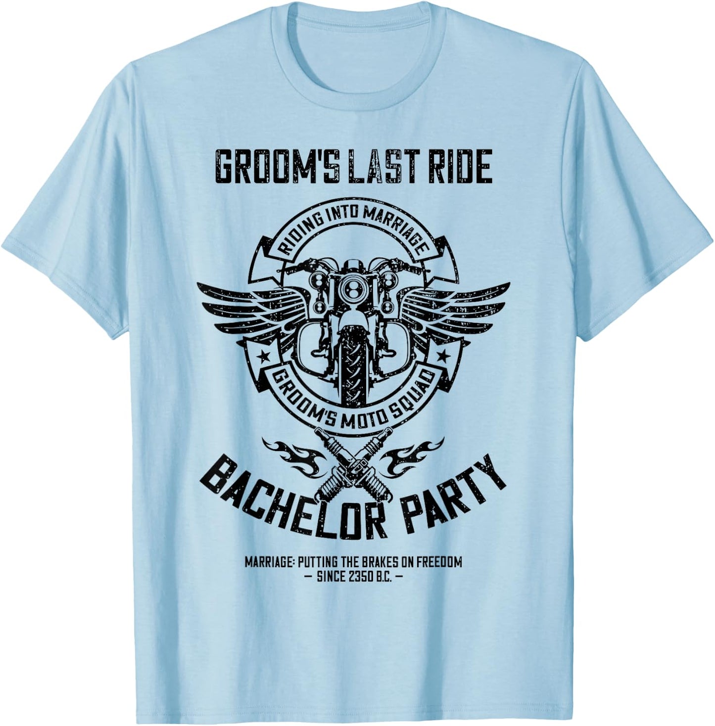 Groom's Last Ride, Retro Motorcycle Bachelor Party 2/2 Squad T-Shirt - T-Shirt | Light Blue