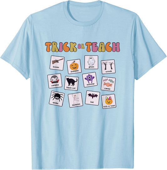 Retro Trick Or Treat Halloween Special Education Teacher T-Shirt - T-Shirt | Light Blue