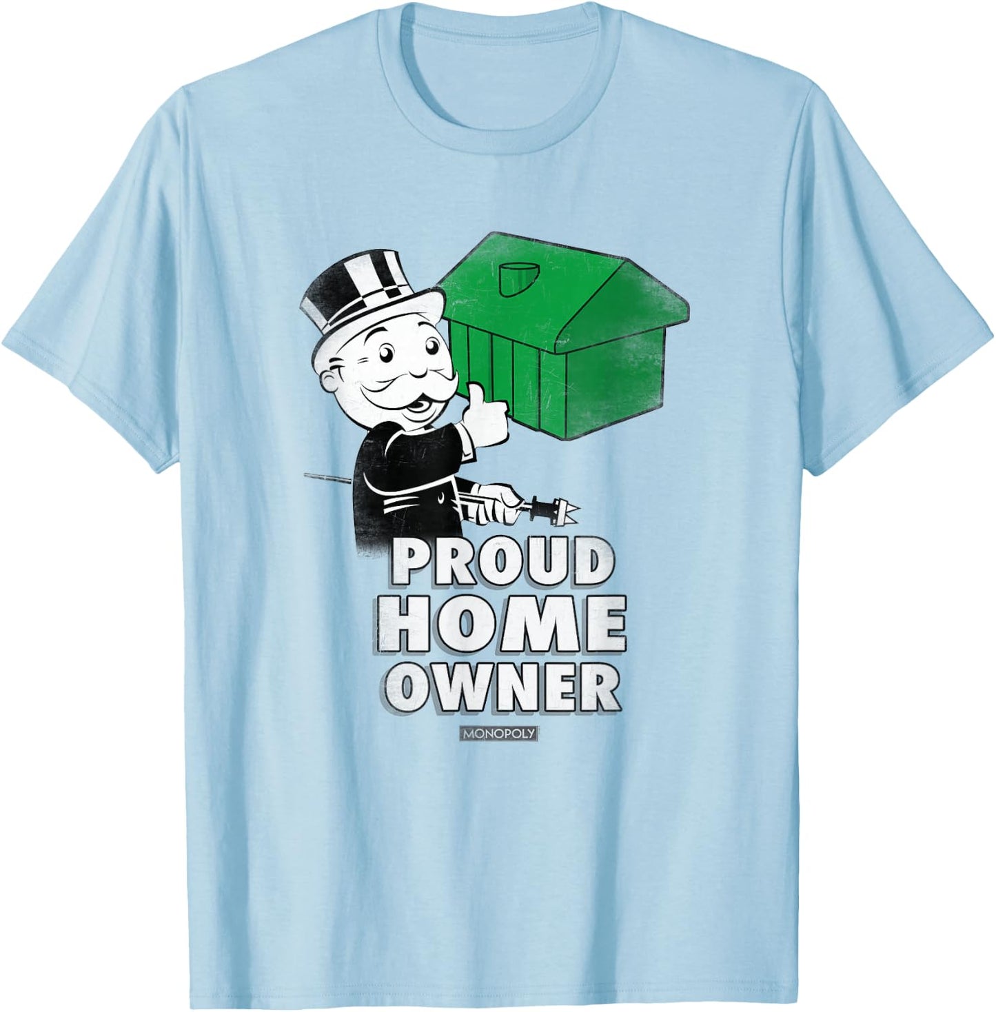 Monopoly Mr. Monopoly Proud Home Owner Vintage House Logo T-Shirt - T-Shirt | Light Blue