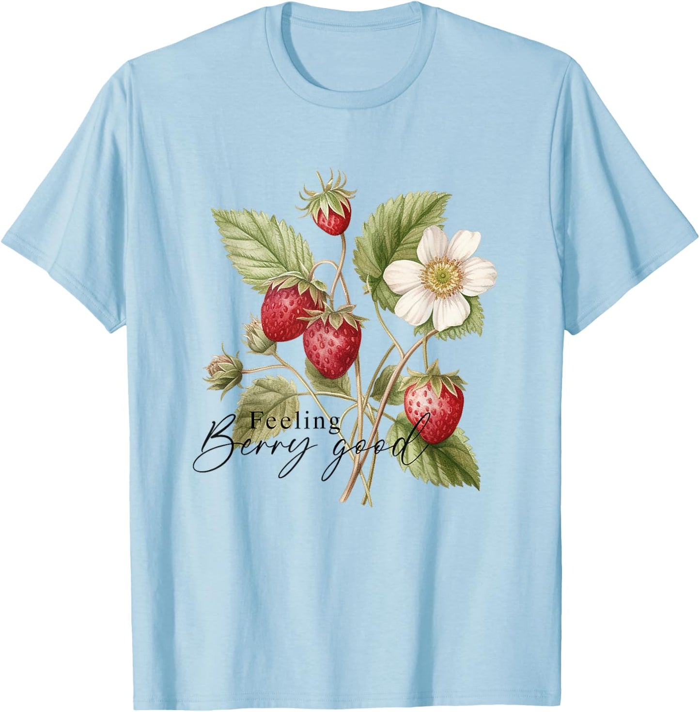 Summer Flower Strawberries Nature Lover Floral Wildflower T-Shirt - T-Shirt | Light Blue