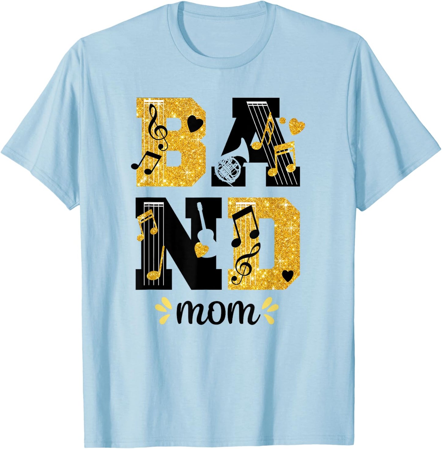 Proud Band Mom Musical Marching Band Mom Yellow and Black T-Shirt - T-Shirt | Light Blue