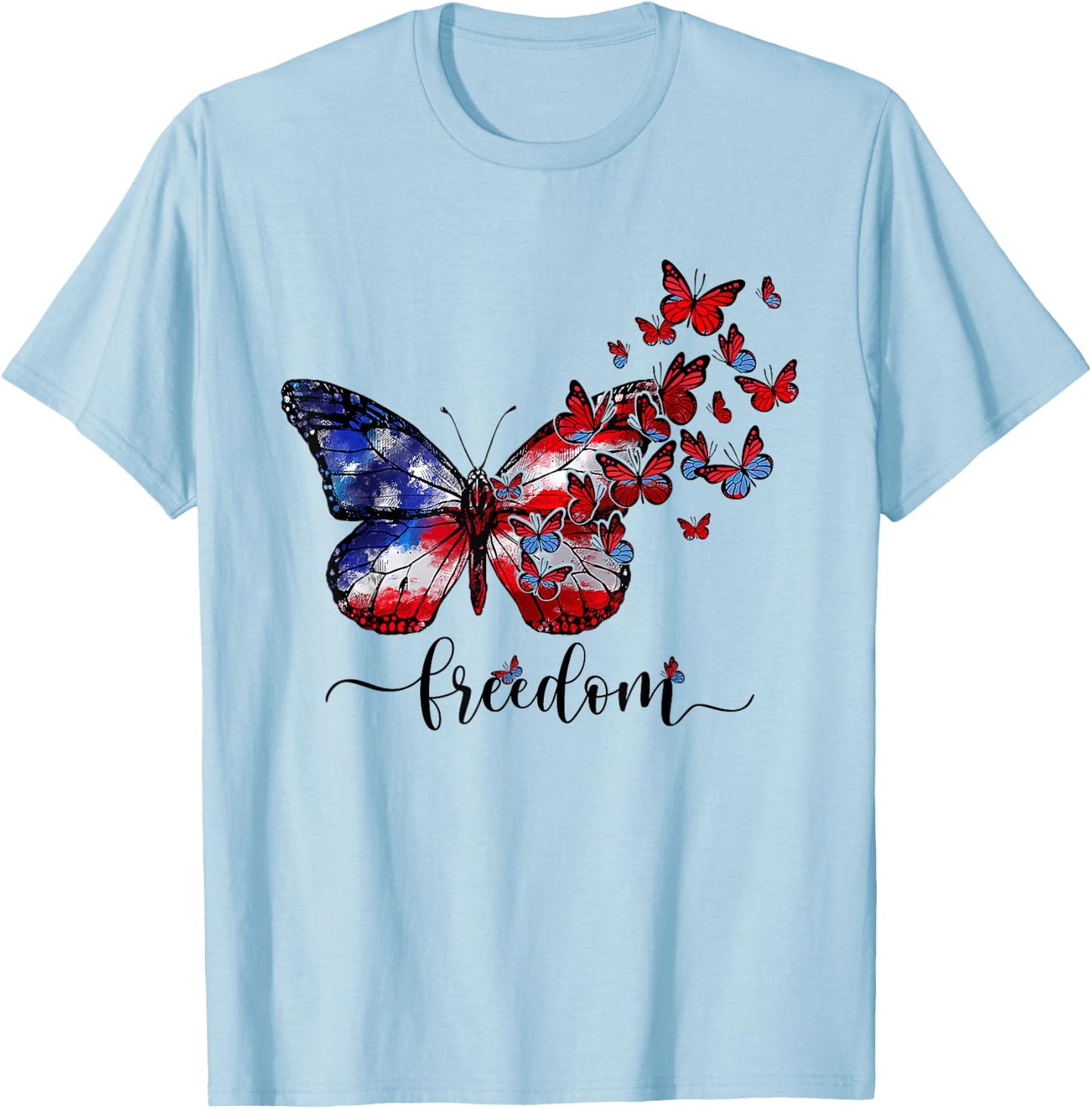 USA Flag Butterfly Freedom Happy 4th Of July Kids Men T-Shirt - T-Shirt | Light Blue