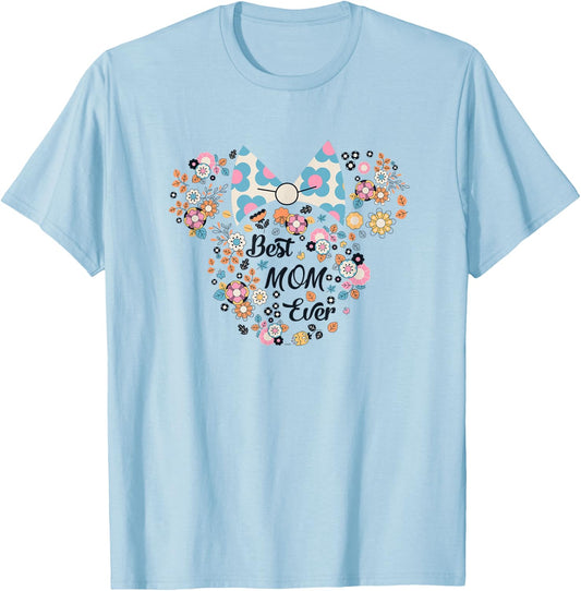 Disney Minnie Mouse Best Mom Ever Icon Flowers Mother's Day T-Shirt - T-Shirt | Light Blue