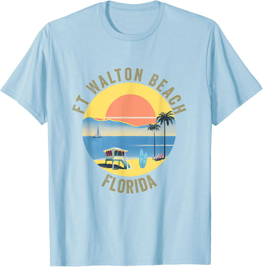 Ft Walton Beach Souvenir Apparel - Retro Vintage T-Shirt - T-Shirt | Light Blue