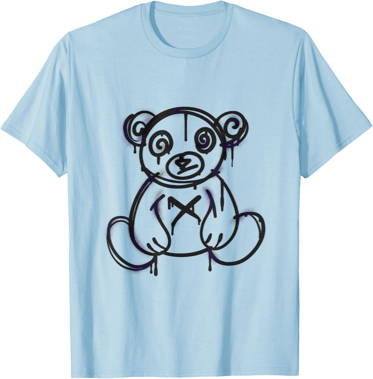 Teddy Drip Spray Painted Bear Graffiti T-Shirt - T-Shirt | Light Blue