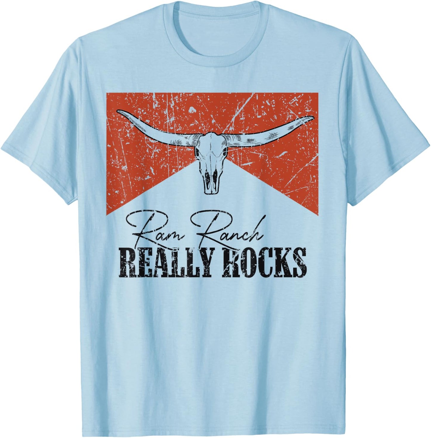 Vintage Bull Skull Ram Ranch Really Rocks Western Country T-Shirt - T-Shirt | Light Blue