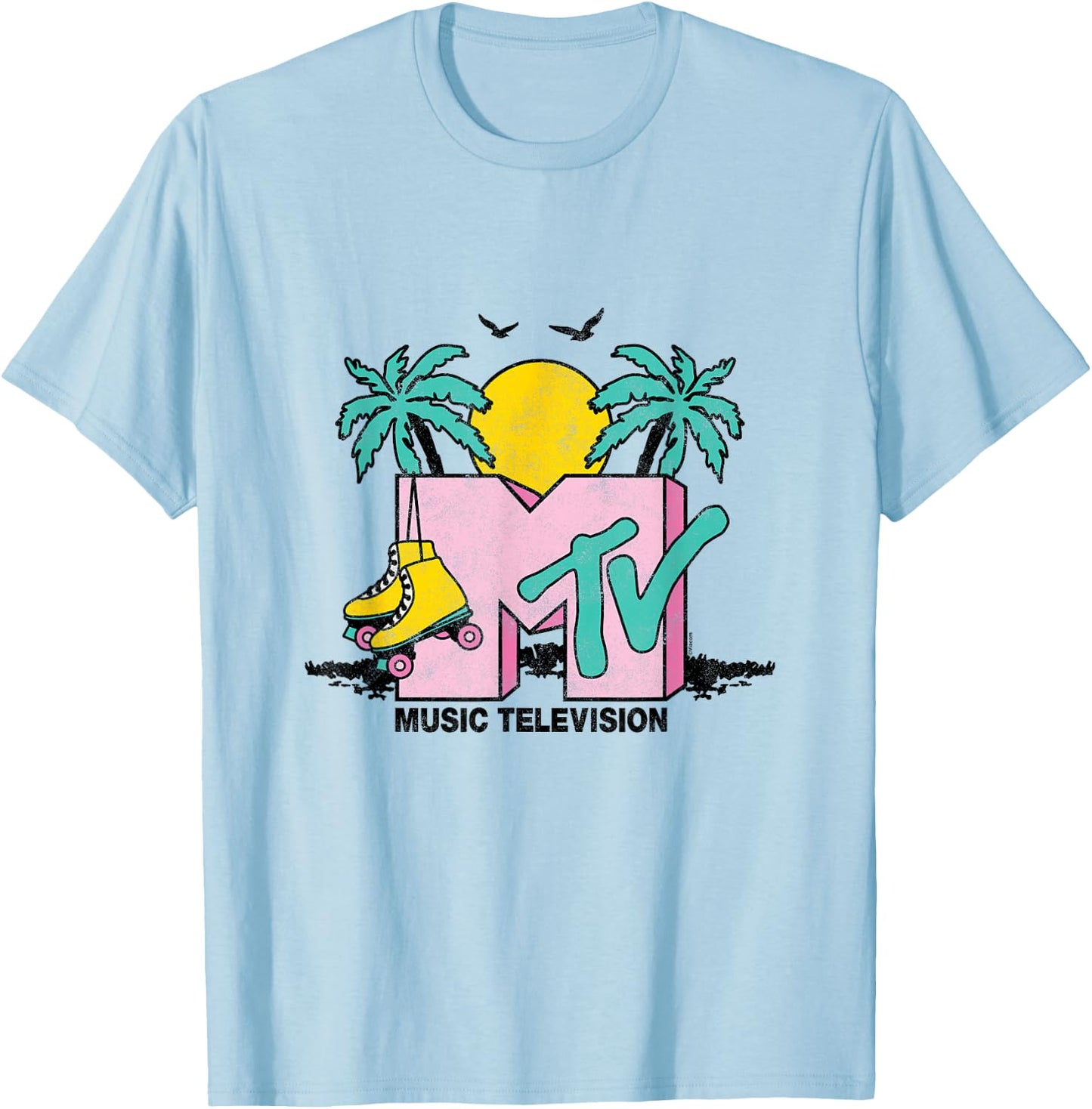 MTV - Malibu Beach Roller Skate Mtv Logo T-Shirt - T-Shirt | Light Blue