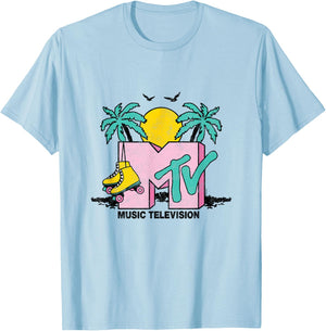 MTV - Malibu Beach Roller Skate Mtv Logo T-Shirt - T-Shirt | Light Blue