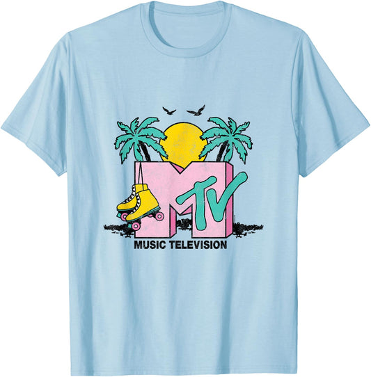 MTV - Malibu Beach Roller Skate Mtv Logo T-Shirt - T-Shirt | Light Blue
