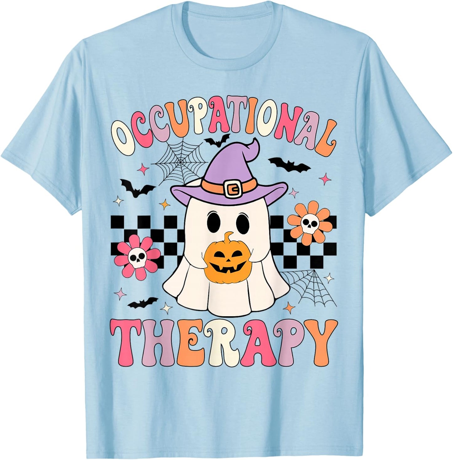 OT Occupational Therapy Halloween Retro Ghost OT Halloween T-Shirt - T-Shirt | Light Blue