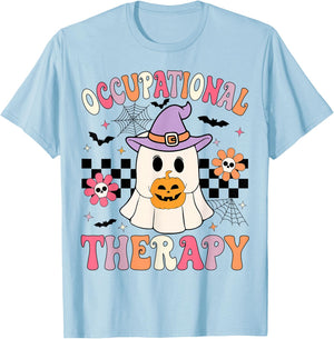OT Occupational Therapy Halloween Retro Ghost OT Halloween T-Shirt - T-Shirt | Light Blue
