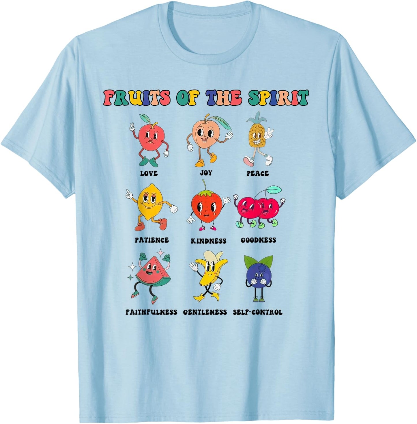 Kids Fruit Of The Spirit Retro Christian Cute Bible T-Shirt - T-Shirt | Light Blue