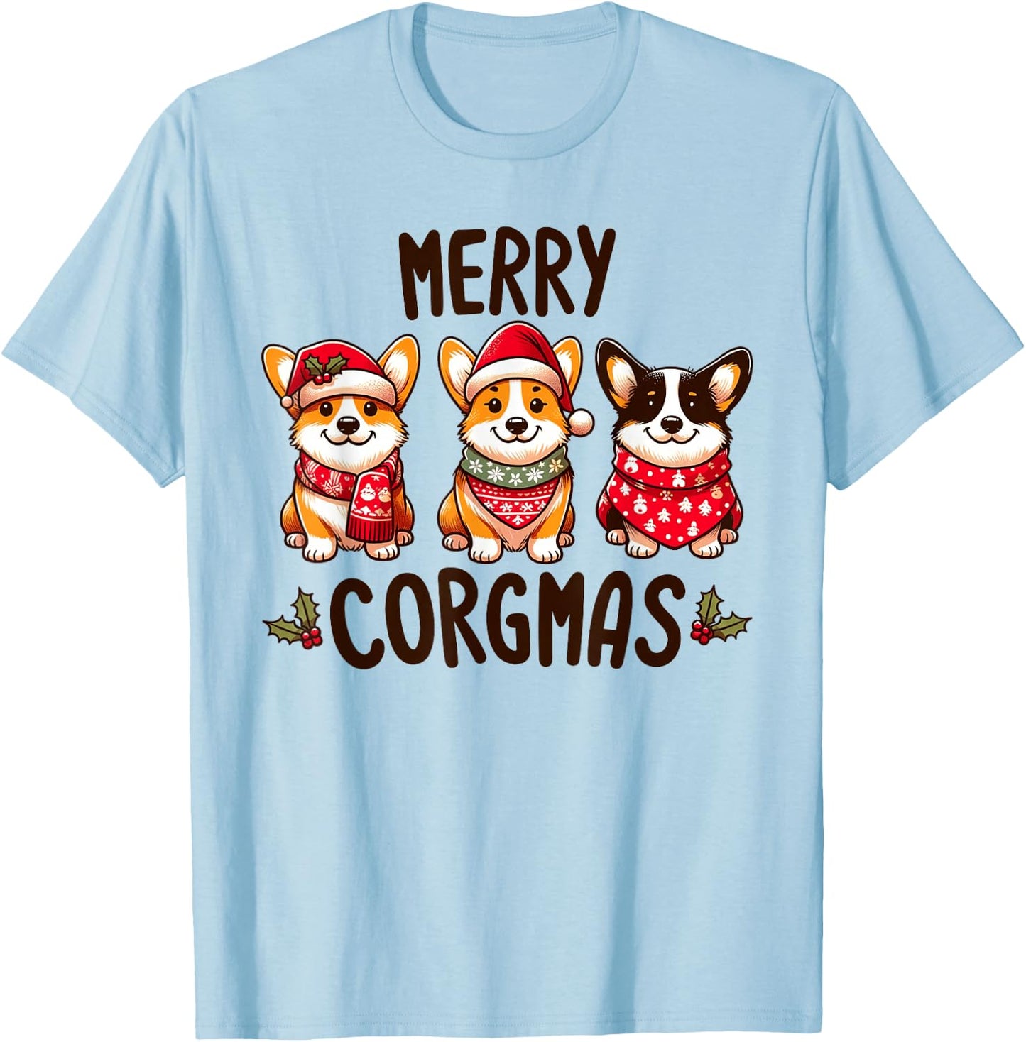 Merry Corgmas Santa Hat Christmas Corgi Dog Mom Dad Owner T-Shirt - T-Shirt | Light Blue