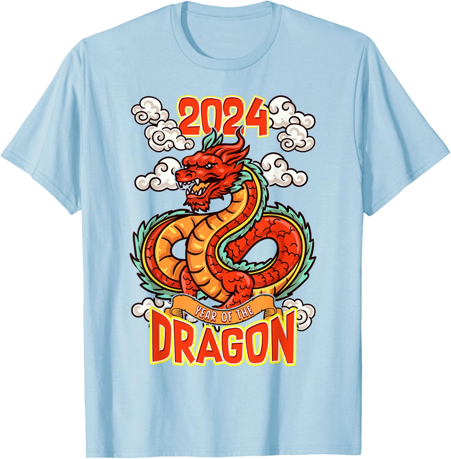 Chinese New Year of the Dragon 2024 Red Orange T-Shirt - T-Shirt | Light Blue