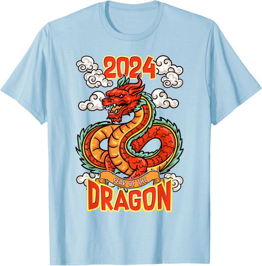 Chinese New Year of the Dragon 2024 Red Orange T-Shirt - T-Shirt | Light Blue