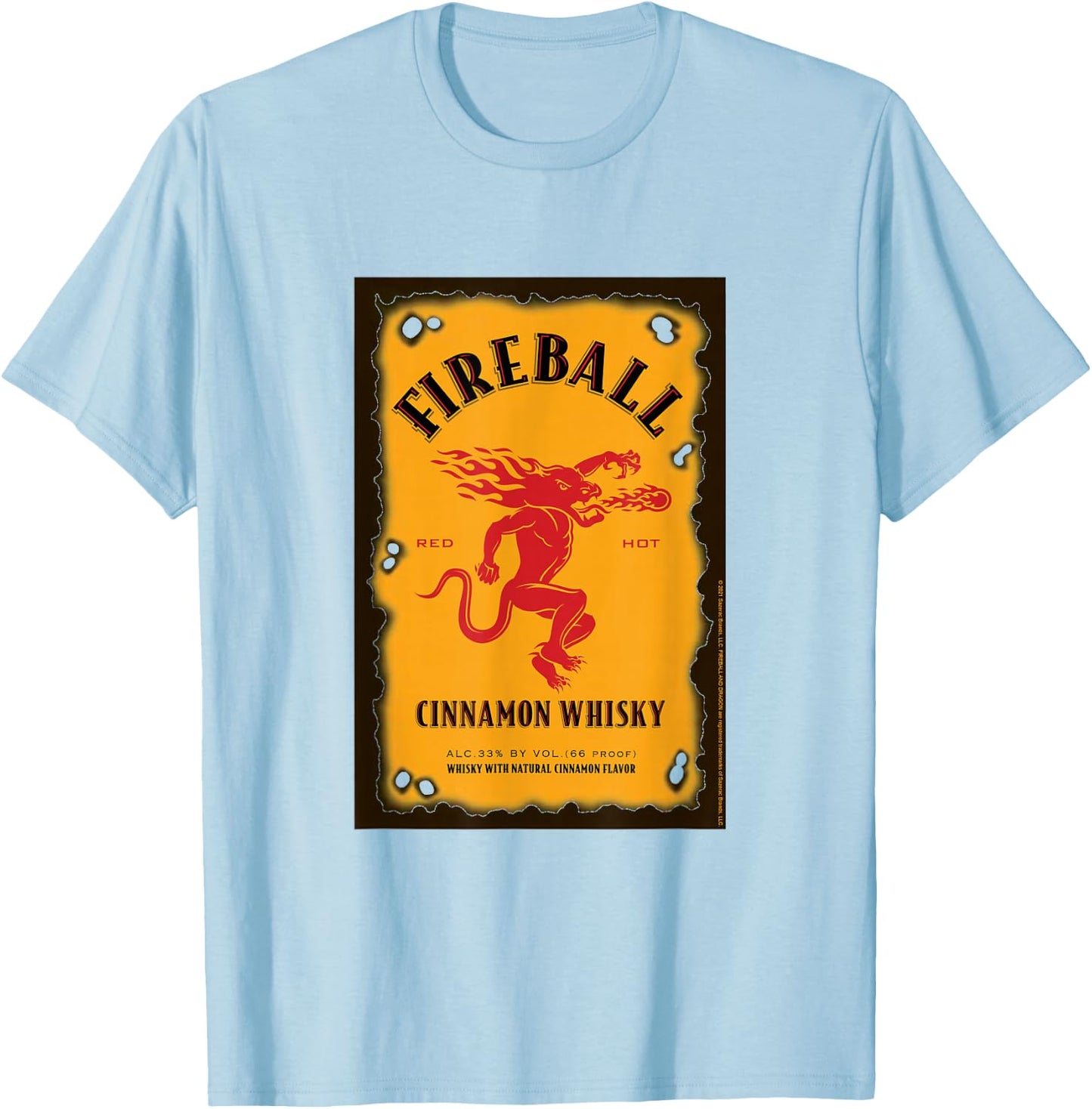 Fireball Cinnamon Whisky Distressed Bottle Label Drink T-Shirt - T-Shirt | Light Blue