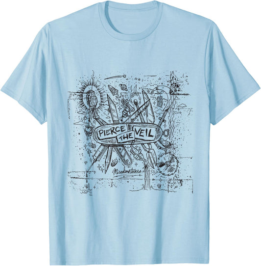 Pierce The Veil - Misadventures Cover in Black Print T-Shirt - T-Shirt | Light Blue