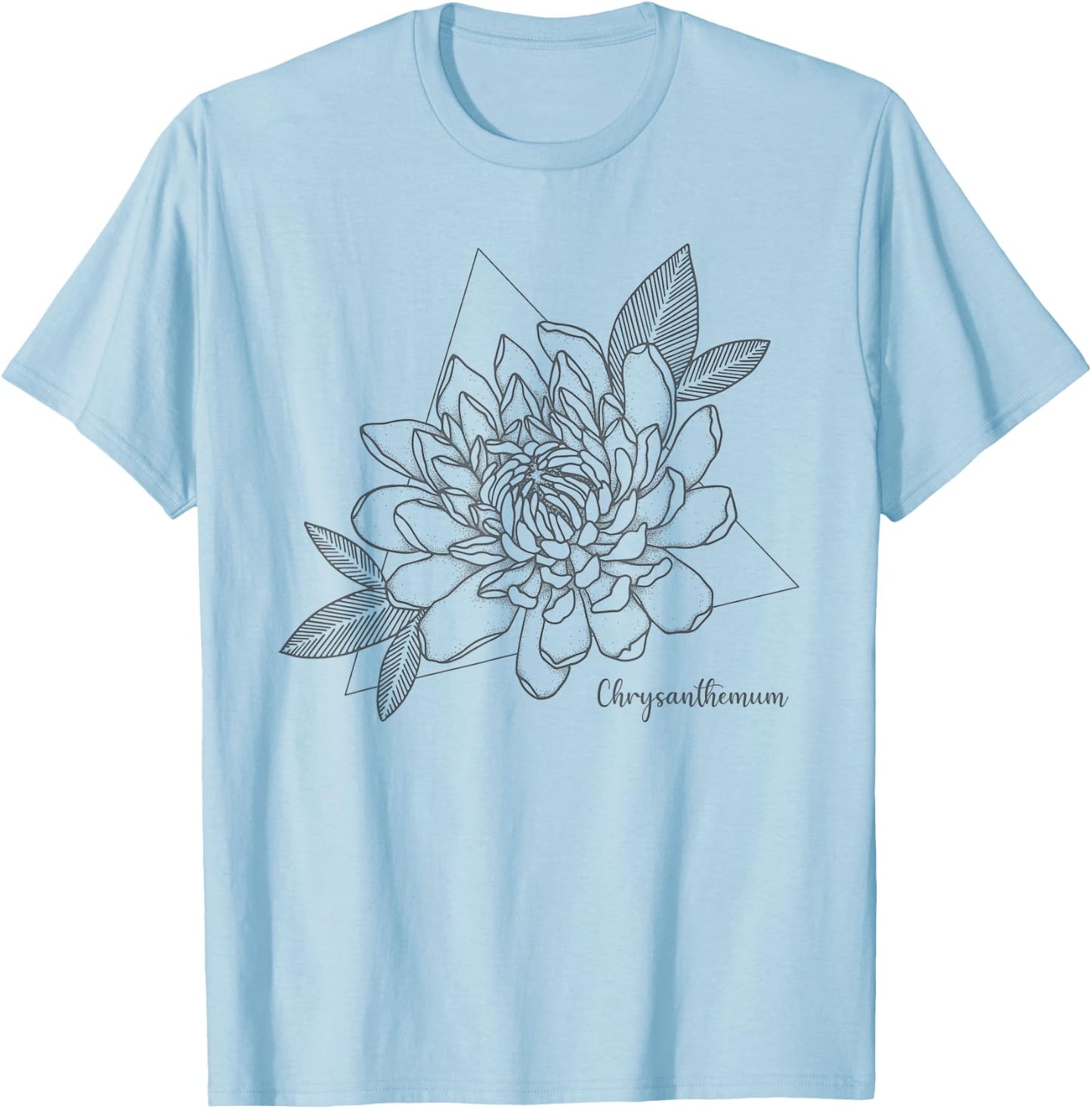 Chrysanthemum Flower Minimalist Aesthetic Abstract Vintage T-Shirt - T-Shirt | Light Blue