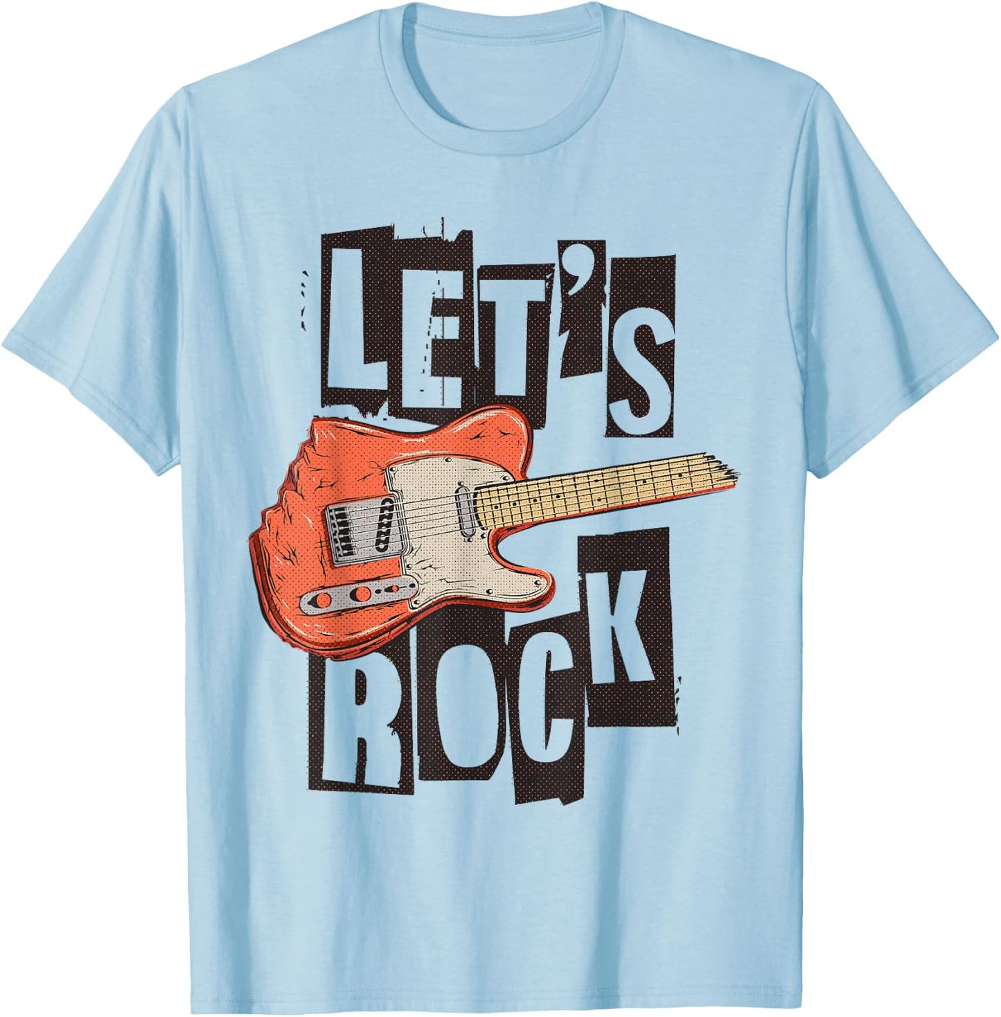 Let's Rock Electric Guitar Music Lover Band Guitarist Retro T-Shirt - T-Shirt | Light Blue
