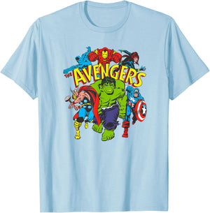Amazon Essentials Men's MARVEL AVENGERS COMIC HEROES , White, Small T-Shirt - T-Shirt | Light Blue