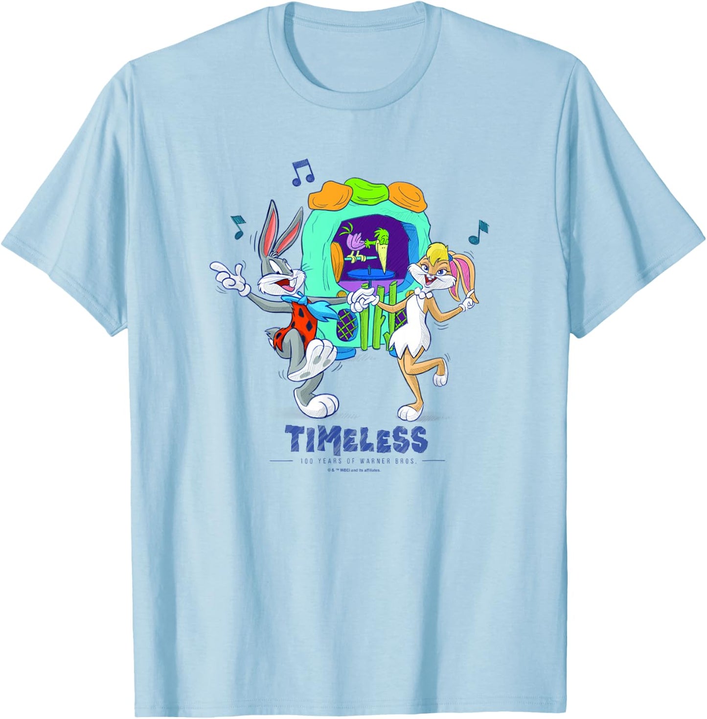 WB 100 Looney Tunes The Flintstones Timeless Dance Special T-Shirt - T-Shirt | Light Blue