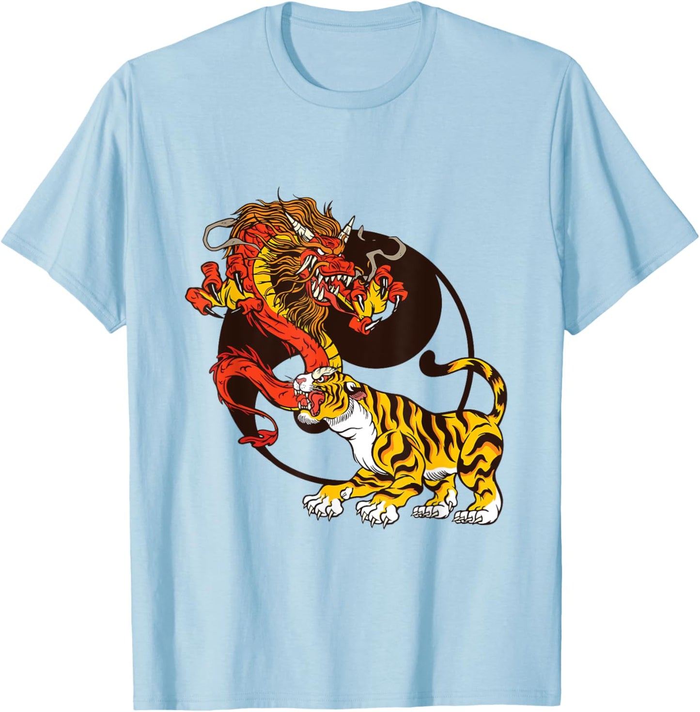 Yin Yang Dragon and Tiger T-Shirt - T-Shirt | Light Blue