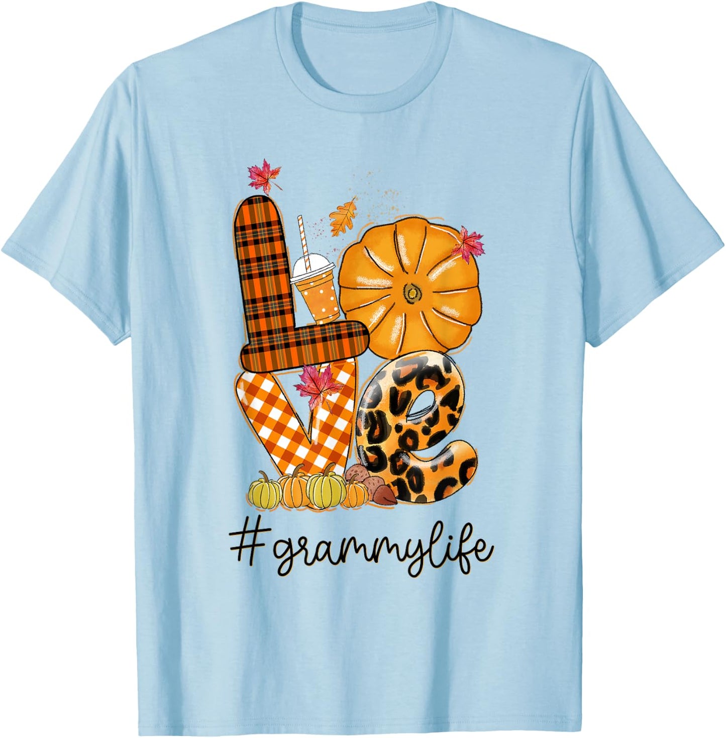 Thanksgiving Love grammy Life Candy Leopard Fall Gifts T-Shirt - T-Shirt | Light Blue
