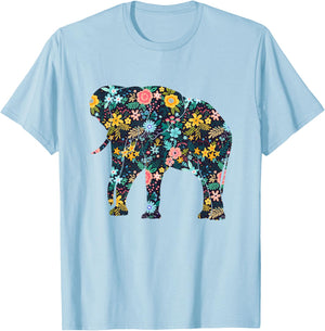 Floral Elephant Silhouette Girls Graphic T-Shirt - T-Shirt | Light Blue