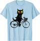 Bicycle Cat Funny Black Cat On A Bike, Biking Kitty T-Shirt - T-Shirt | Light Blue