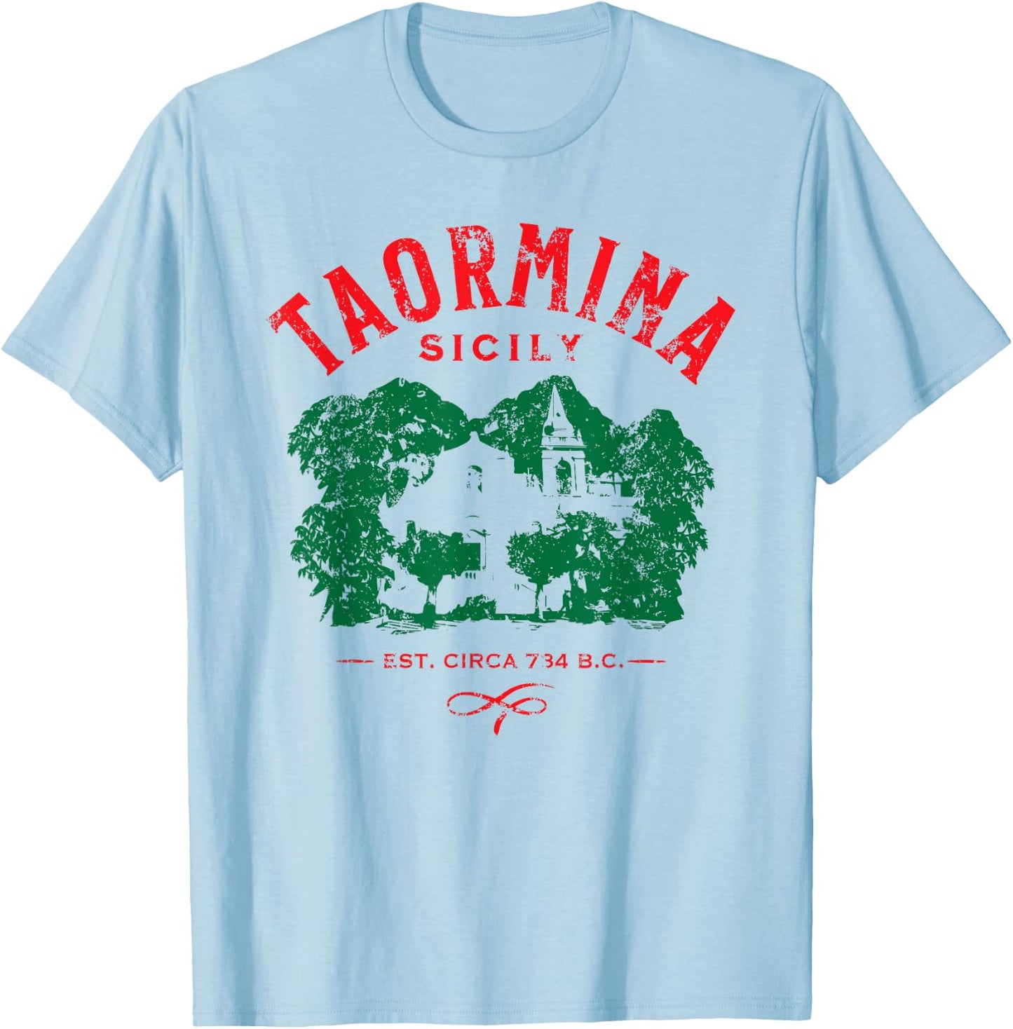 Taormina Sicily Italy Souvenir Distressed Design T-Shirt - T-Shirt | Light Blue