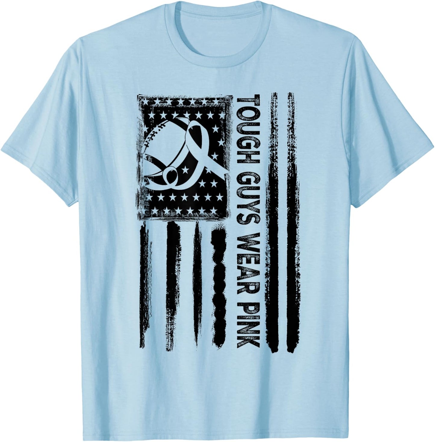 Tough Guys Wear Pink Breast Cancer Football American Flag T-Shirt - T-Shirt | Light Blue