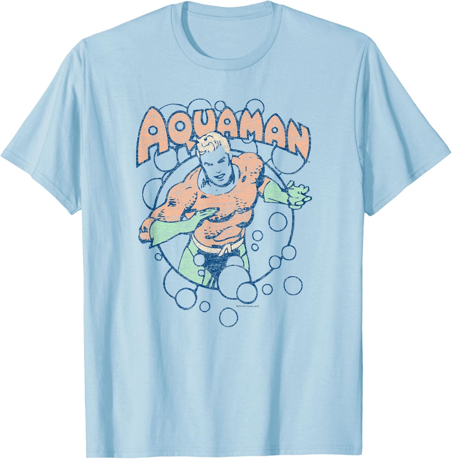Aquaman Vintage Retro Bubbles T-Shirt - T-Shirt | Light Blue