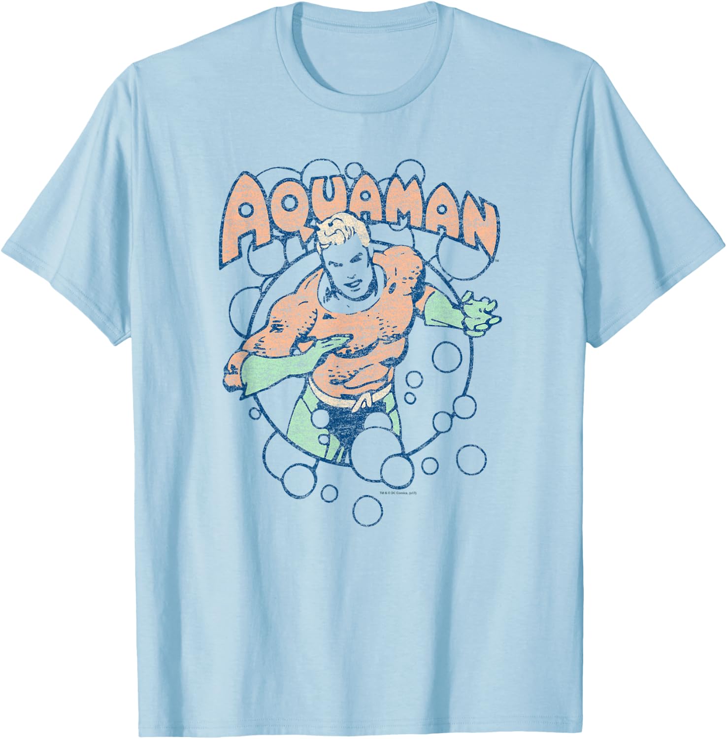 Aquaman Vintage Retro Bubbles T-Shirt - T-Shirt | Light Blue