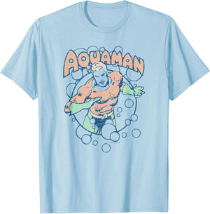 Aquaman Vintage Retro Bubbles T-Shirt - T-Shirt | Light Blue