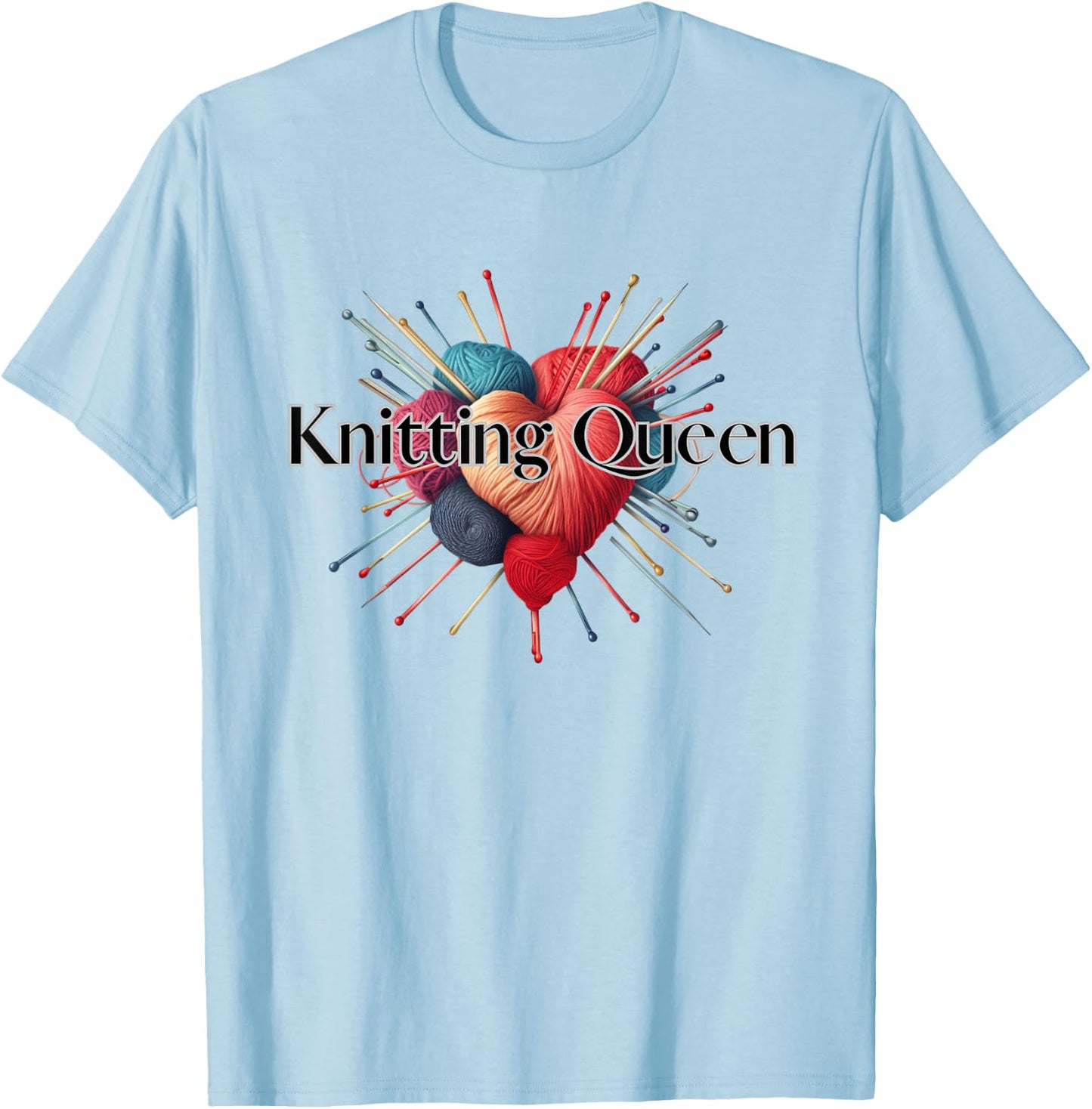 Heartwarming Creations: Knitting Supplies in Harmonious Form T-Shirt - T-Shirt | Light Blue