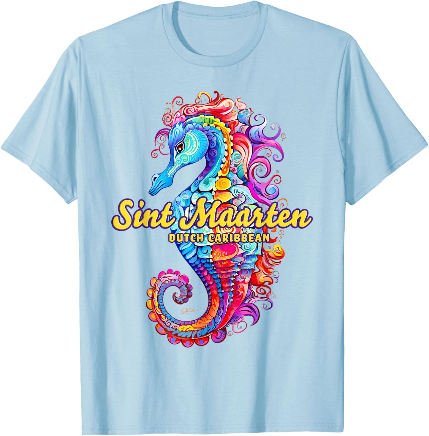 JCombs: Sint Maarten, Dutch Caribbean, Seahorse Beach Men Women Girls Kids T-Shirt - T-Shirt | Light Blue