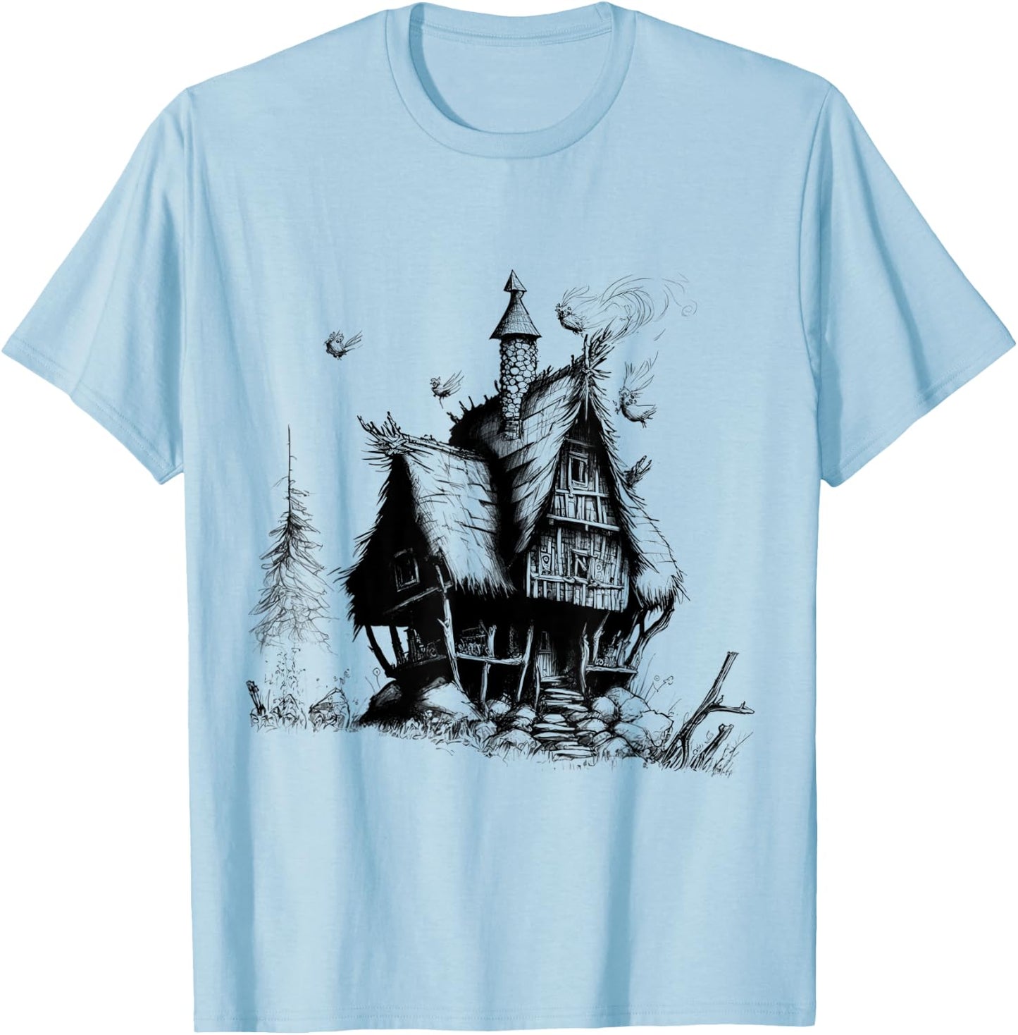 Walking House on Chicken Legs Slavic folklore Baba Yaga Art T-Shirt - T-Shirt | Light Blue