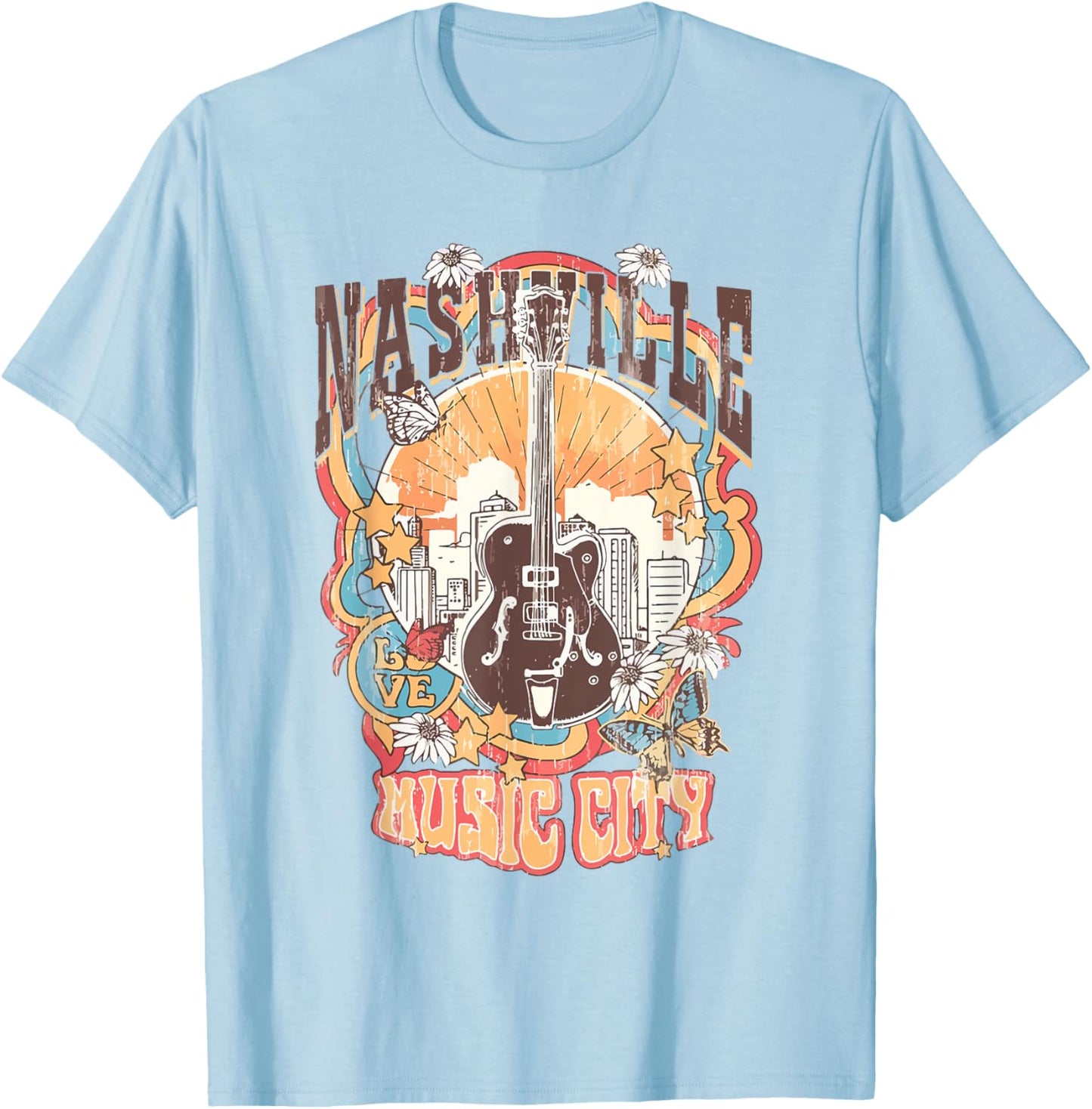 Nashville Tennessee Guitar Country Music City Guitarist Gift T-Shirt - T-Shirt | Light Blue