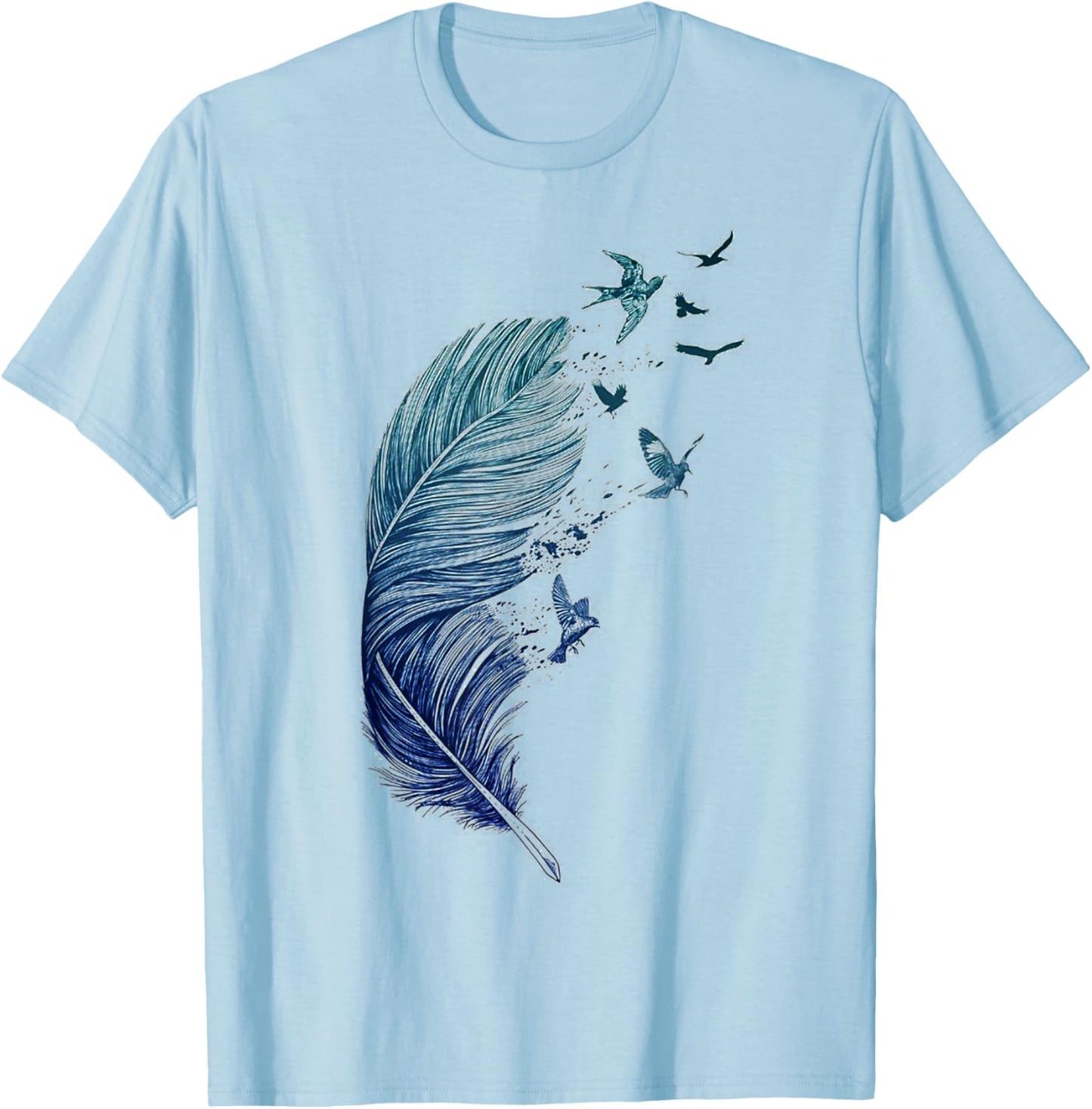 Flying Flock of Birds Feather Ink Art Bird Lovers T-Shirt - T-Shirt | Light Blue