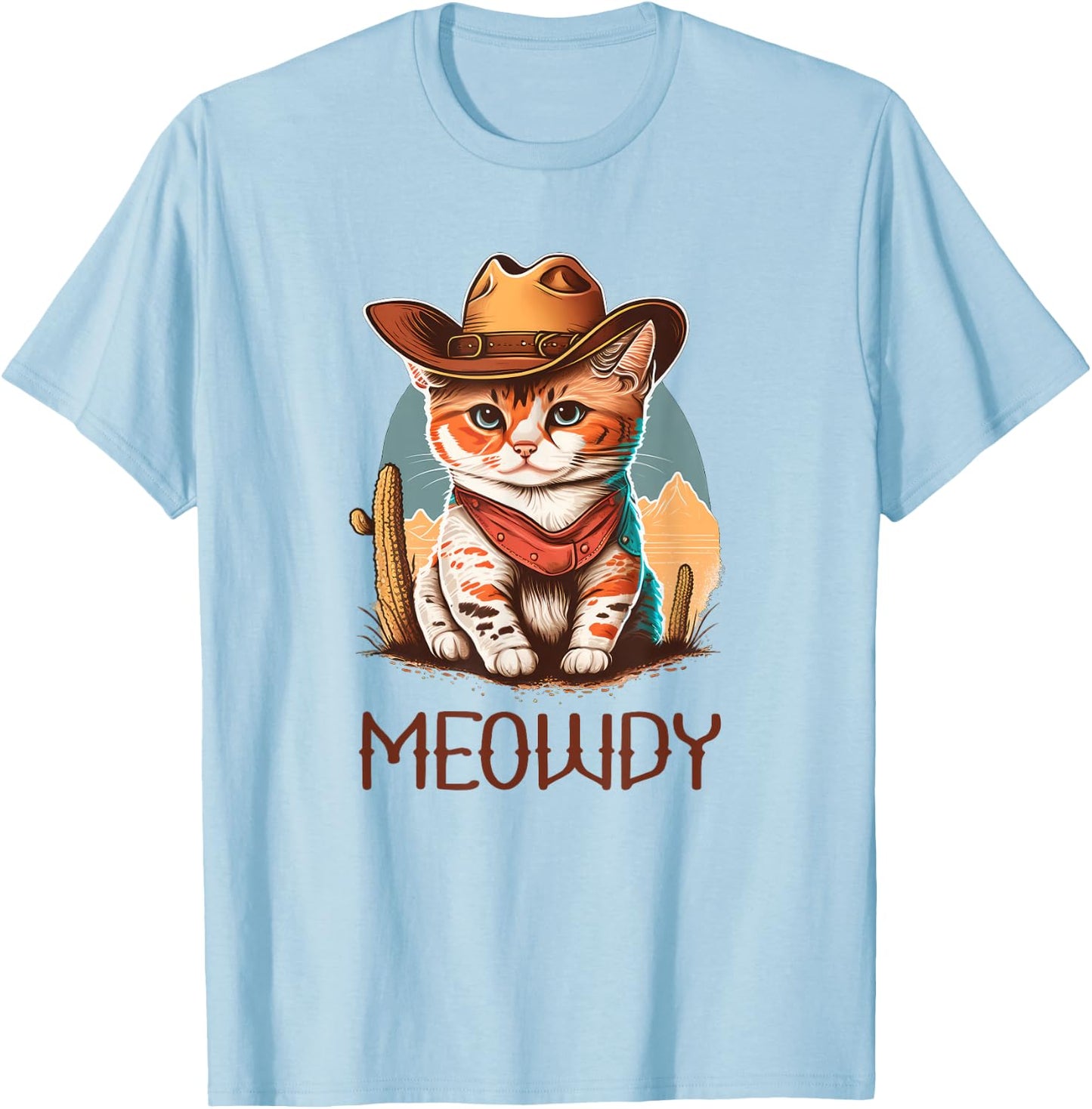 Meowdy Cat Funny Howdy Meme Western Cowboy Kitten T-Shirt - T-Shirt | Light Blue