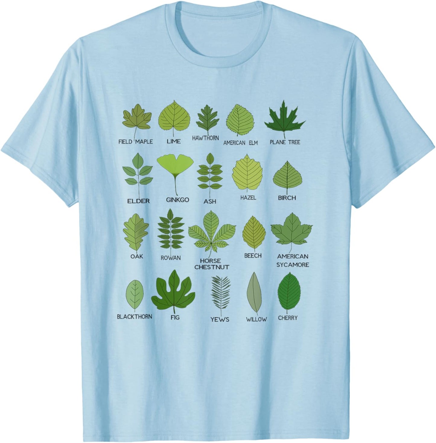 Different types of leaf shapes, Leaf classification T-Shirt - T-Shirt | Light Blue