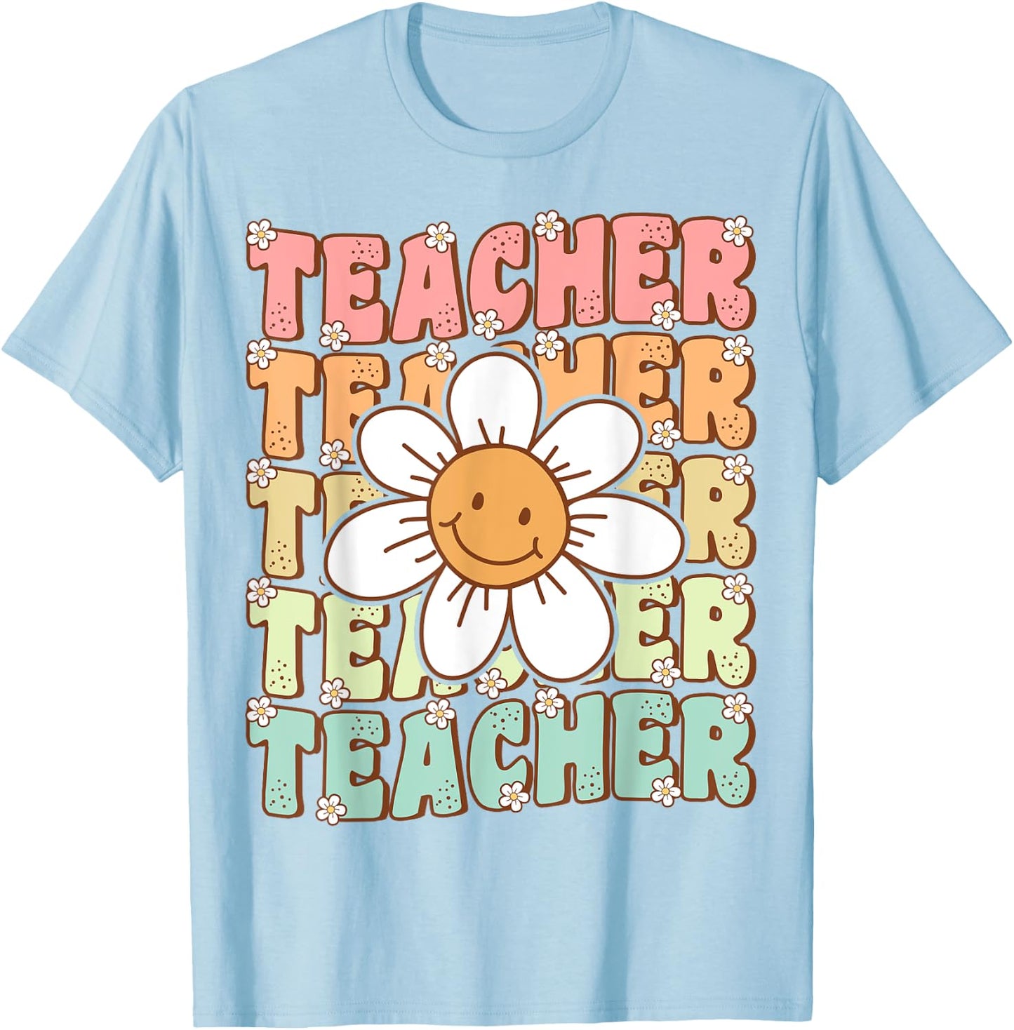 Groovy Teacher Cute Daisy Flower Retro Back to School T-Shirt - T-Shirt | Light Blue