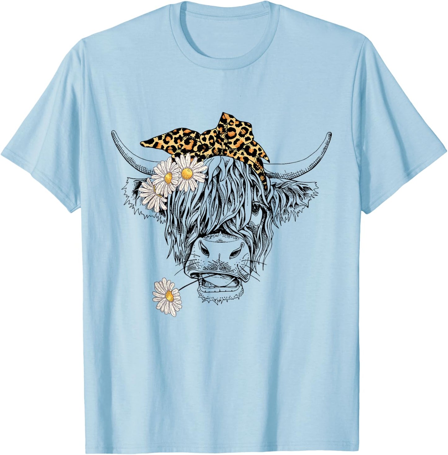 Cute Women Girl Heifer Cow With Bandana Headband and Glasses T-Shirt - T-Shirt | Light Blue