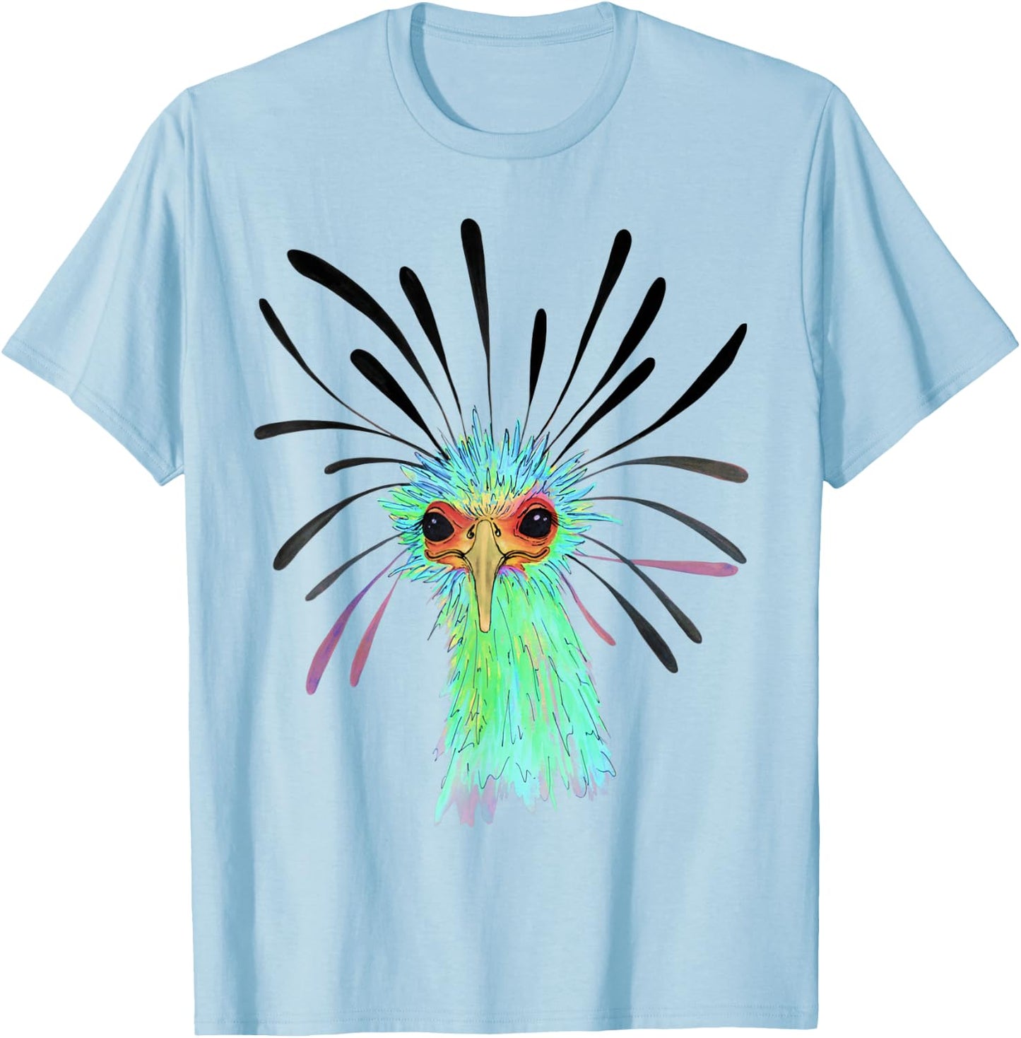 Watercolor Secretary Bird African Sagittarius Serpentarius T-Shirt - T-Shirt | Light Blue