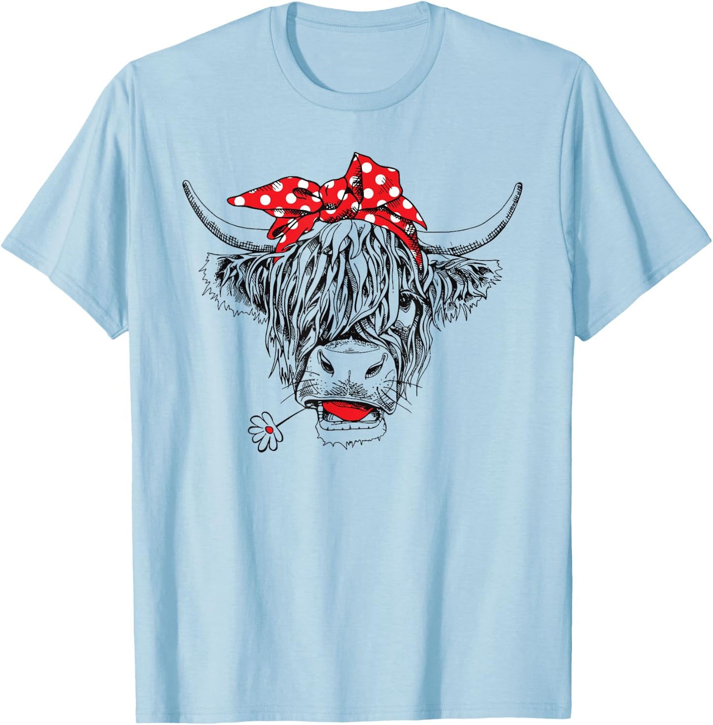 Scottish Highland Cow Cattle Hairy Cow Flowers Woman T-Shirt - T-Shirt | Light Blue